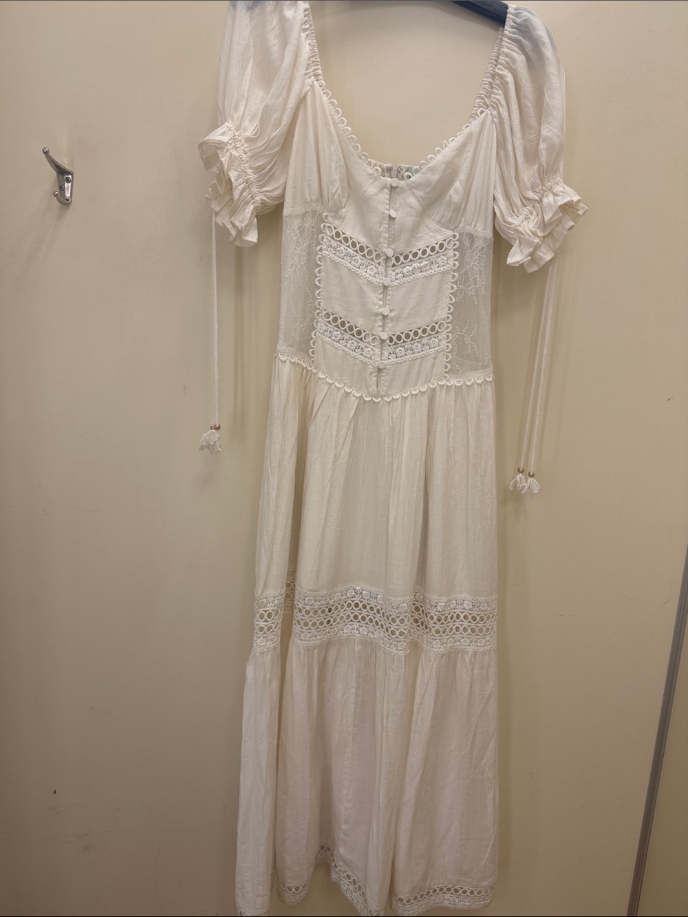En Saison Cream Lace-Trim Maxi Dress